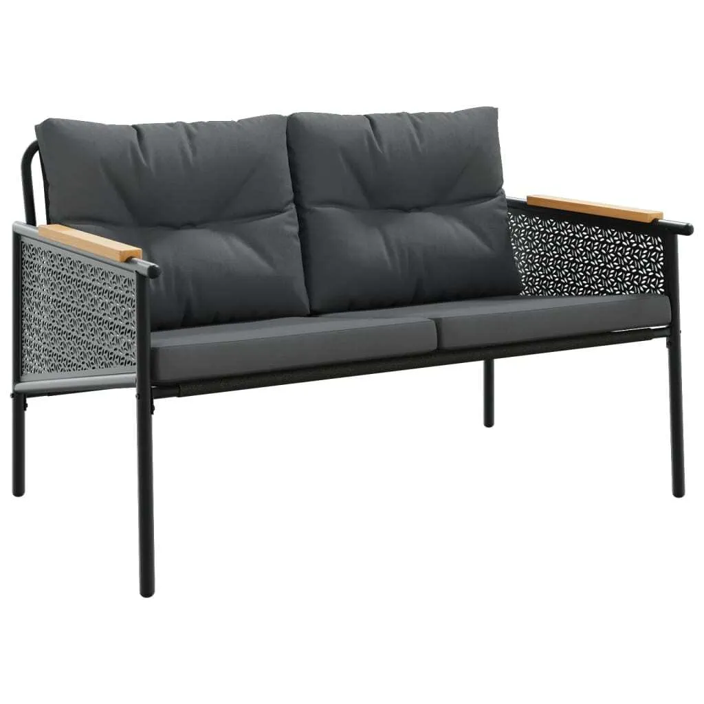 Banc d'extérieur 2 places en acier noir avec coussins gris anthracite