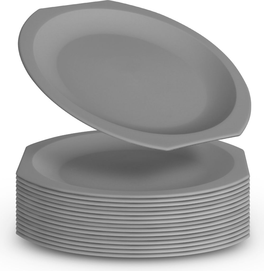 16er Pack Plastikteller Mehrweg Bruchfester PP Kunststoff - BPA Frei - Spülmaschinenfest ( Ø23cm / Grau ) Party Teller Kinder Camping Picknick