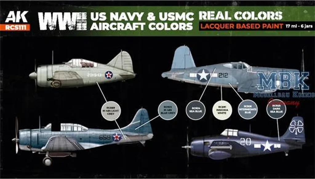 AK Interactive RC-S111 Set Peinture Real Colors Aviation US Navy WW2