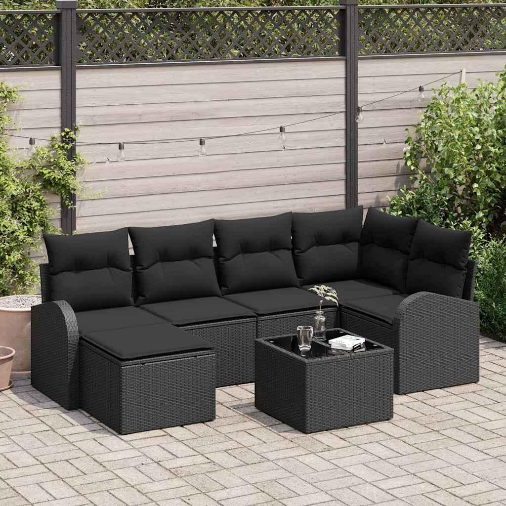 Maison Exclusive - Sofa Set mit Kissen mit Speicher 7 pcs Schwarz Poly-Rattan