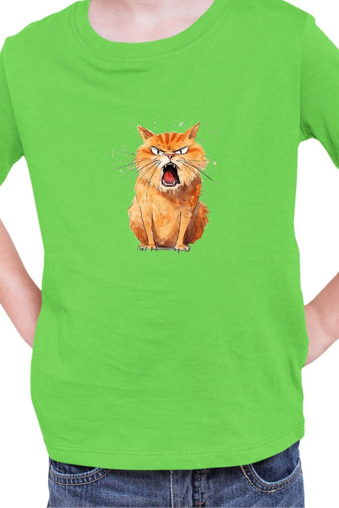 Kinder T-Shirt Funny Cats Breeds Kurilian Bobtail Cat, 12-13 Jahr - 152 / Lime