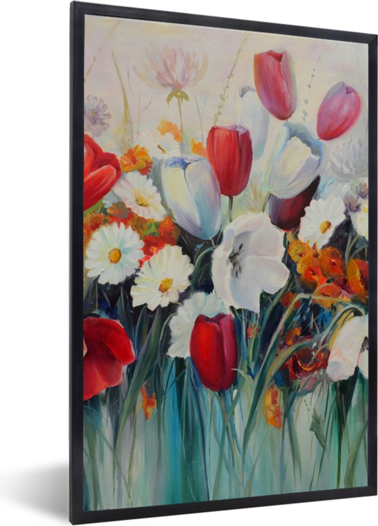 MuchoWow Gerahmtes Poster Malerei - Ölgemälde - Blumen 20x30 cm - Poster mit Schwarzem Bilderrahmen Wandposter Rahmen Foto Bilder - Drucken - B...