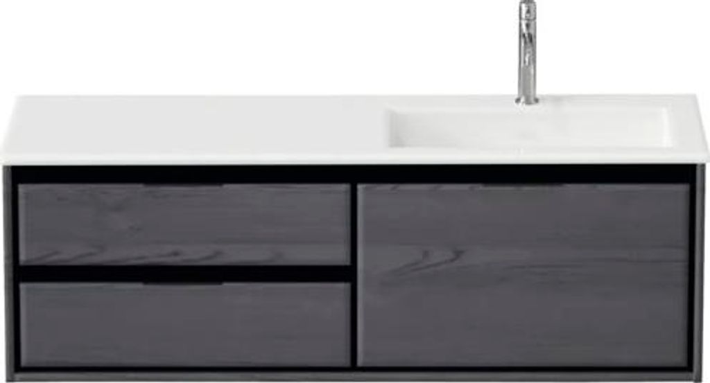 Badmöbel-Set Sanox Loft BxHxT 140,5 x 47 x 45,5 cm Frontfarbe black oak 2-teilig mit Waschtisch Mineralguss Becken recht