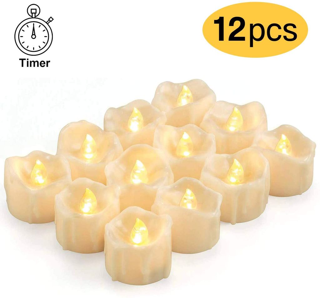 LED Echtwachs Kerze weiß mit Timer 12,5cm flackernde elektrische Kerzen candle 