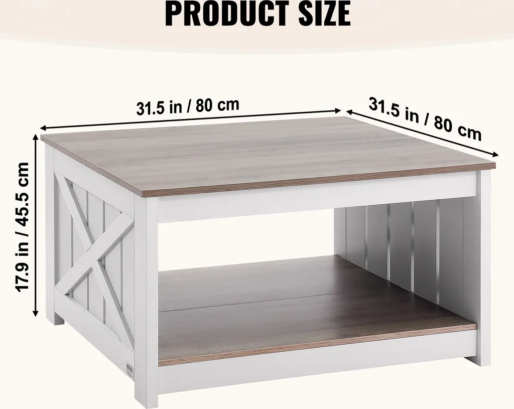 VEVOR Table Basse Carrée Style Ferme avec Rangement Ouvert Bois Rustique - 6