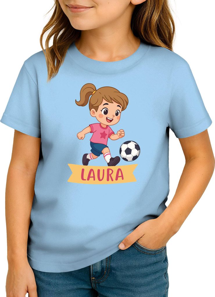 Kinder T-Shirt Mädchen Fußball personalisiert mit Name – Sport Shirt für kleine Kickerinnen Moonworks