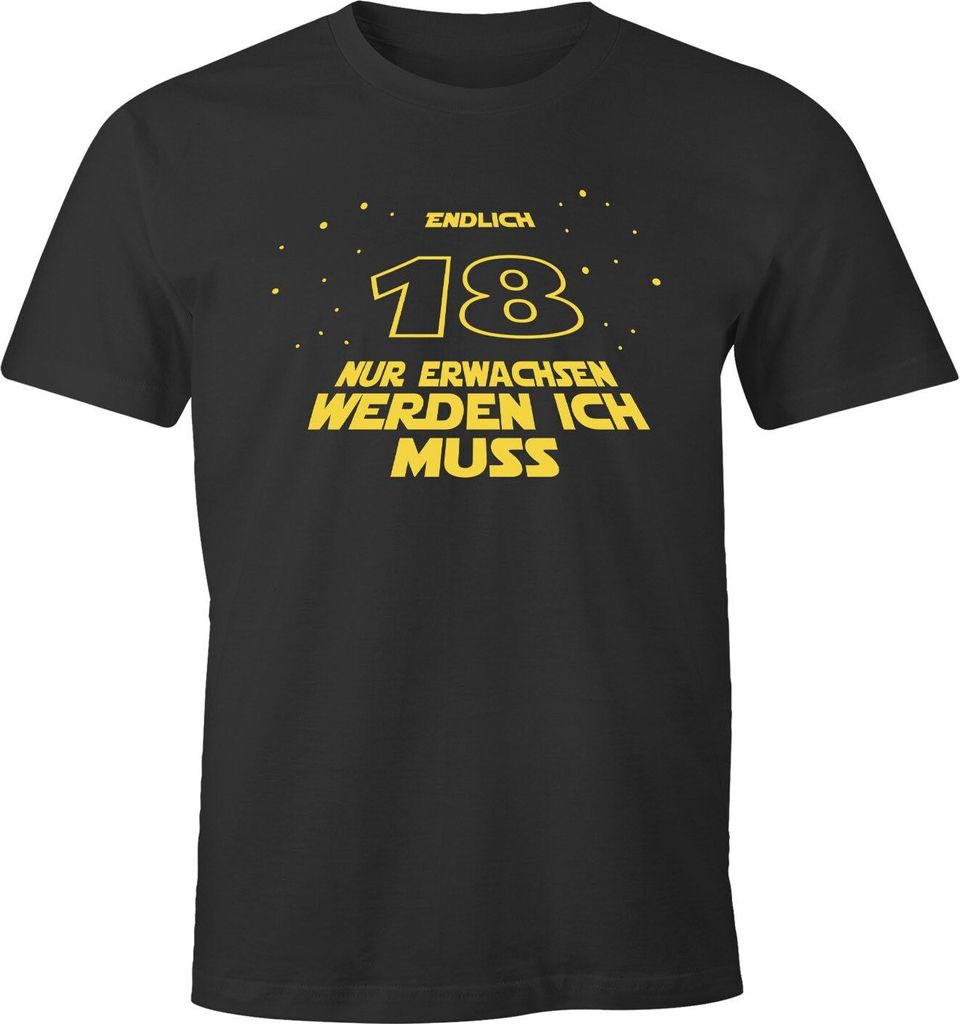 Herren T-Shirt zum 18. Geburtstag Geschenk für Männer Filmzitate Sternenkrieg MoonWorks erwachsen werden anthrazit L