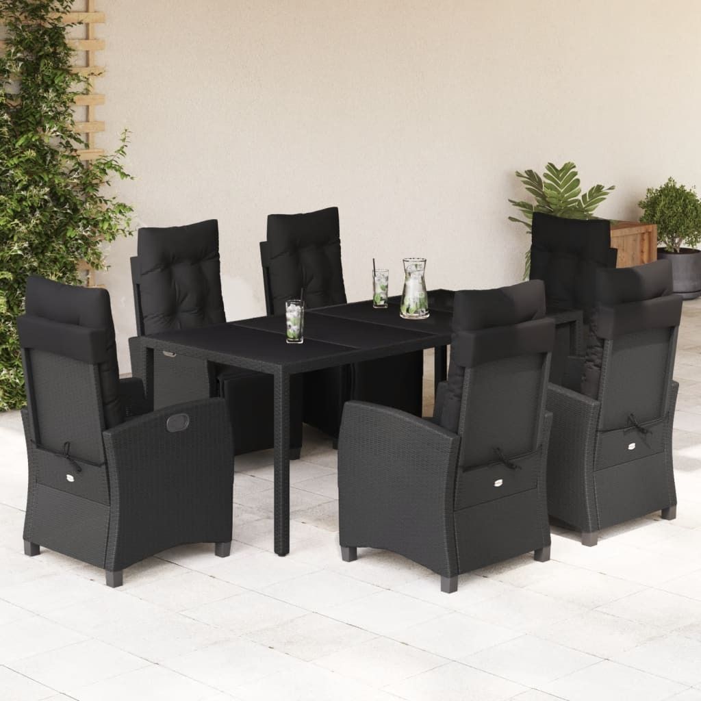 Möbel 7-tlg. Garten-Essgruppe mit Kissen Schwarz Poly Rattan 2024
