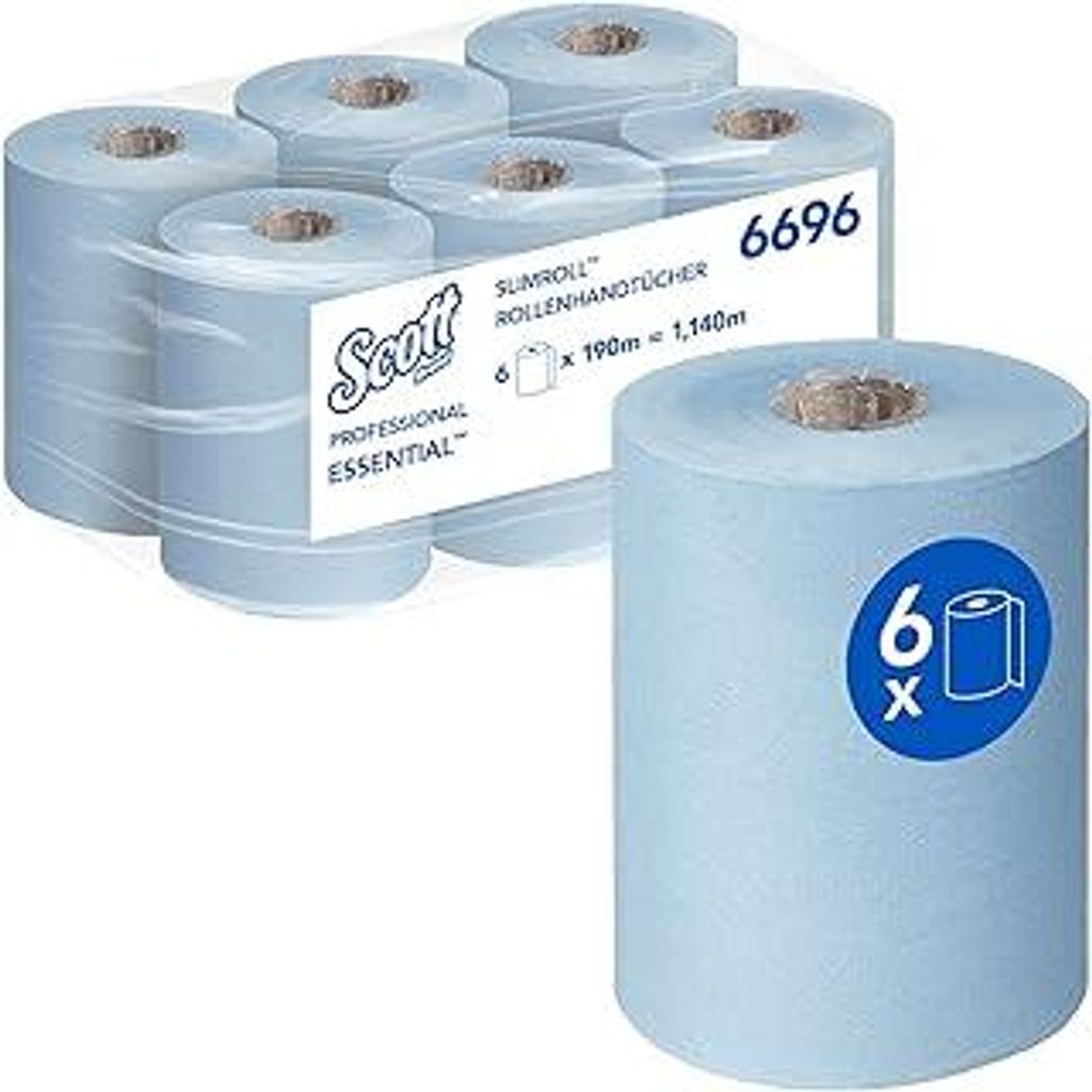 Scott Essential Slimroll Rollenhandtücher, 1-lagige blaue Papierhandtücher, mit EU Ecolabel-em Papier, 6 Rollen x 760 Tücher (gesamt 4.560 Tüch...