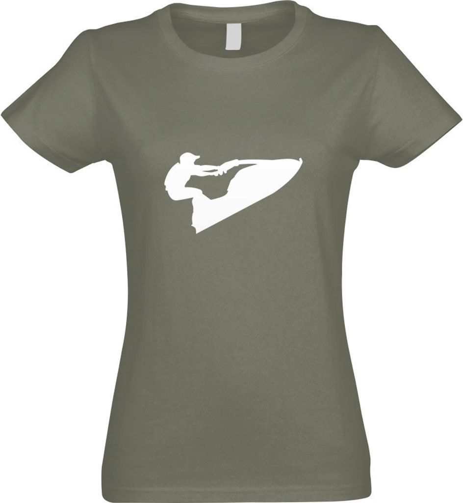 Kiwistar - T-Shirt tailliert - Damen - Olive - Jet-Ski Jetboot Fahrer Figur - mit Motiv Bedruckt - Funshirt Design - Sport - Freizeit - Damen - L