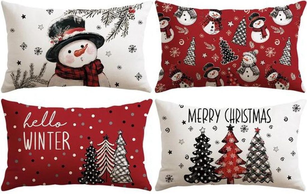 Unyqoos Set mit 4 dekorativen Kissenhüllen mit Weihnachtsmotiven für Wohnzimmer und Schlafzimmer