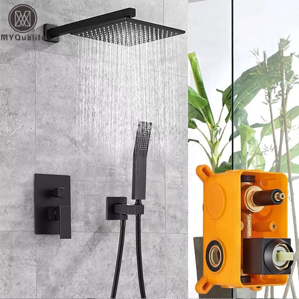 Badezimmer Duscharmatur - Wandmontage Regendusche - 40 cm Duschkopf - Einhebelmischer - Heiß/Kalt - Keramik-Kartusche - Mit Handbrause - Rot