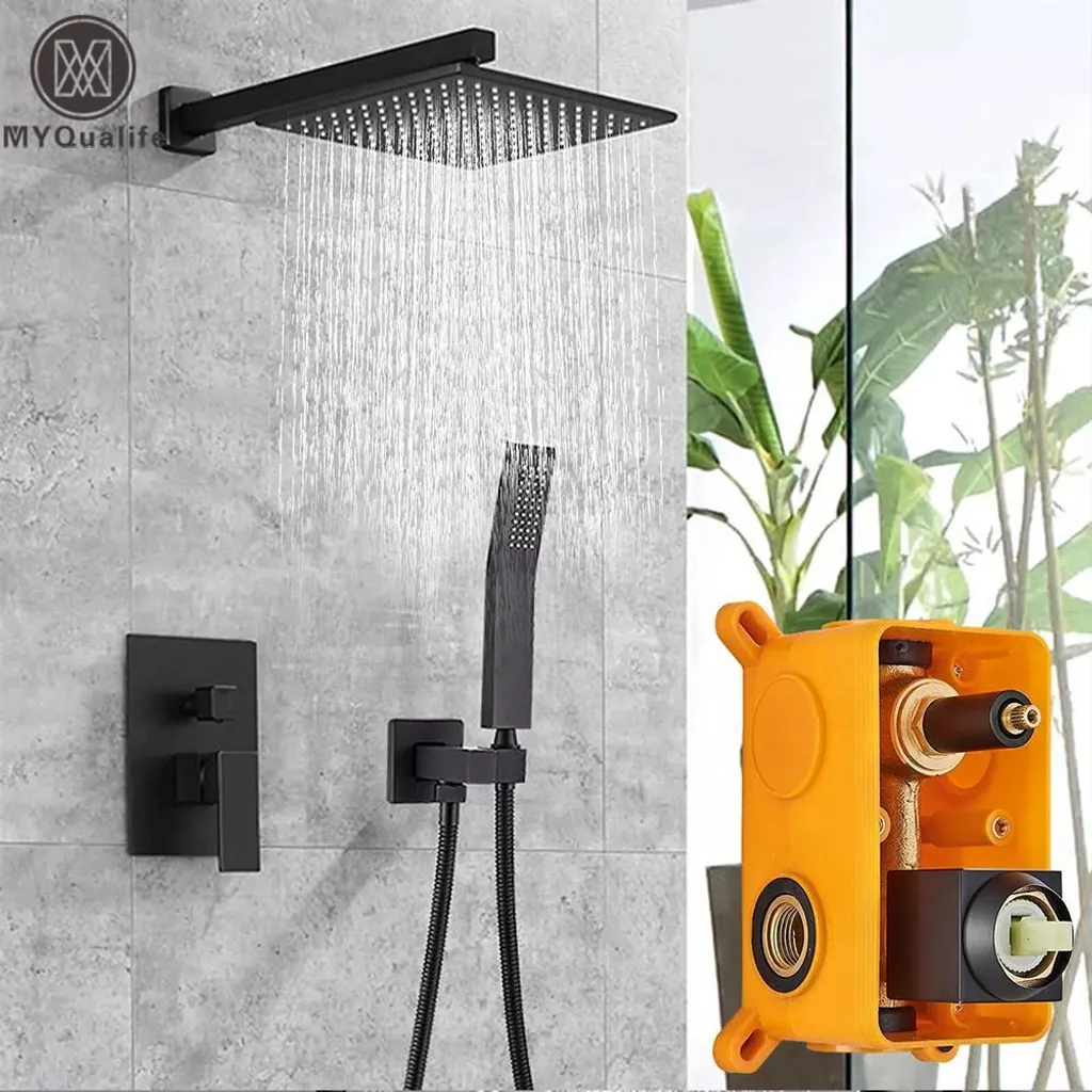 Colonne de douche pluie bordeaux avec mitigeur thermostatique et main