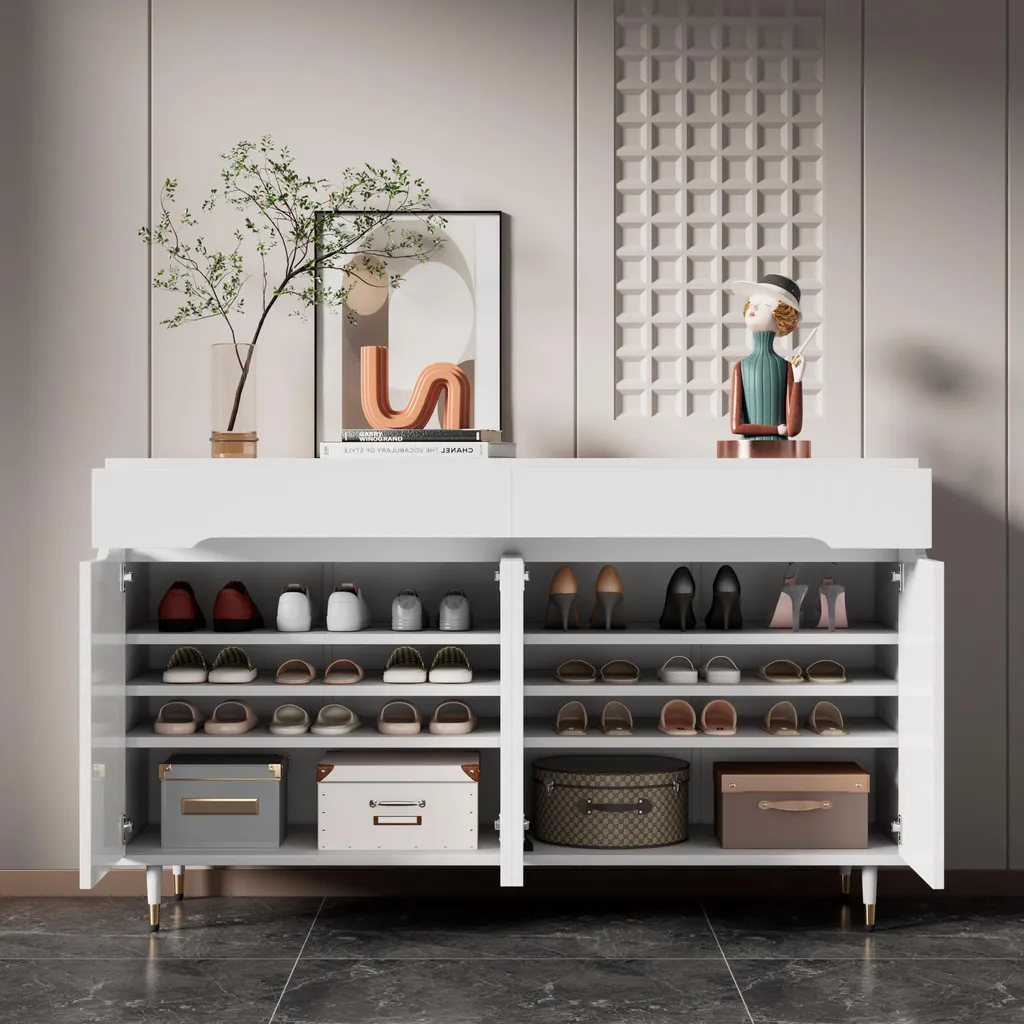 Meuble chaussures gain de place blanc pour entrée rangée et design