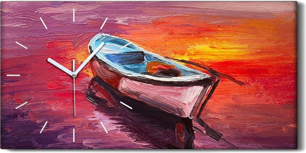 Wandbild Leinwand Bilder mit Uhr Quarz 60x30 Gemälde Boot auf dem Meer Kunst - weiße Hände