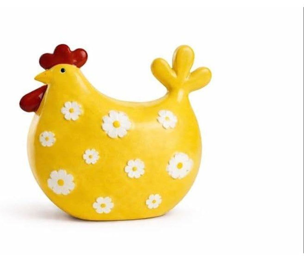 Logbuch-Verlag Metall-Henne Gelb mit Streublumen 13,5 cm – Fröhliche Osterdeko aus Metall, Frühlingsdeko zum Aufstellen für Tisch, Regal oder ...