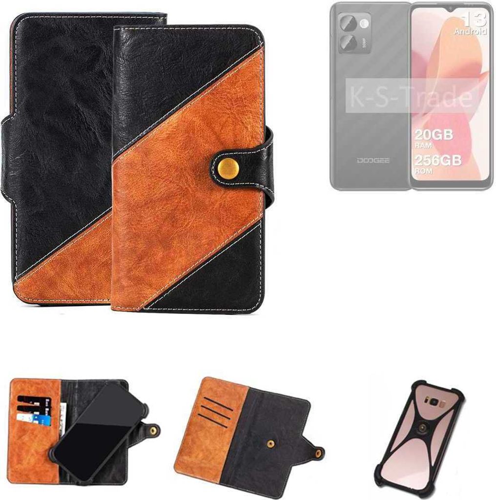 K-S-Trade Handyhülle Schutzhülle Bookstyle Case Wallet-Case kompatibel mit Doogee N50 Pro Handy Cover Bumper Klapphülle schwarz hellbraun 1x