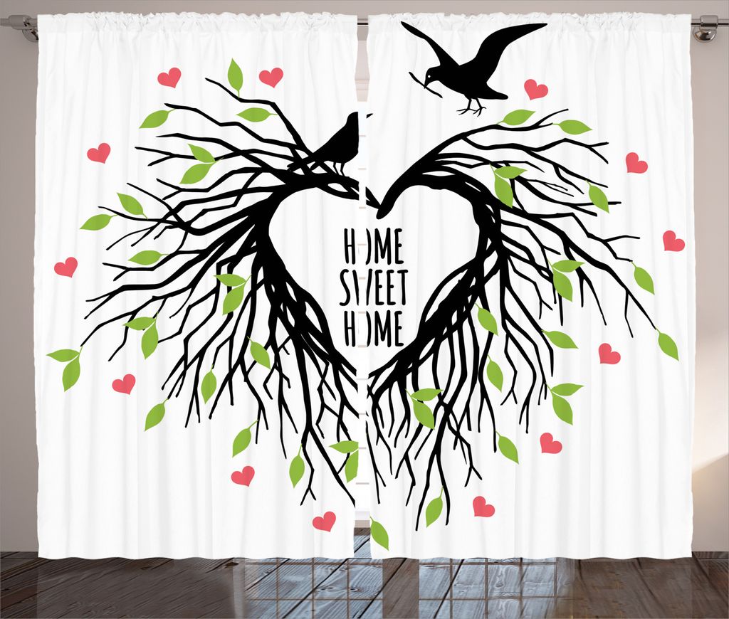 ABAKUHAUS Zitat Rustikaler Gardine, Romantischer Vogel, Schlafzimmer Kräuselband Vorhang mit Schlaufen und Haken, 280 x 245 cm, Schwarz Grün Rosa