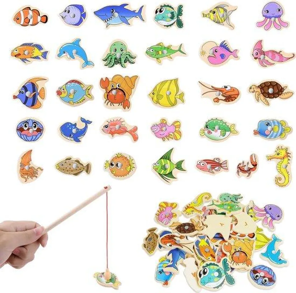 Jouet éducatif en bois : Jeu de pêche magnétique pour enfant de 3 ans
