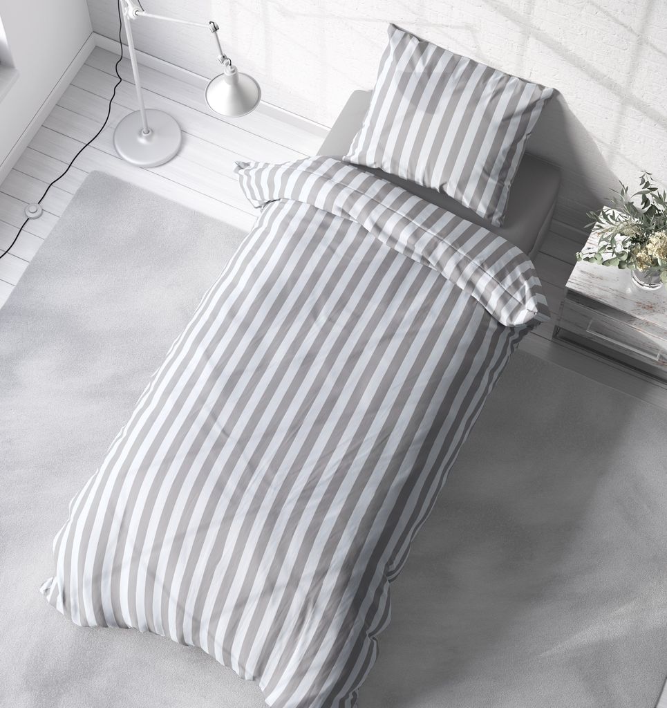 Jersey Bettwäsche 155x220 cm Gestreift grau