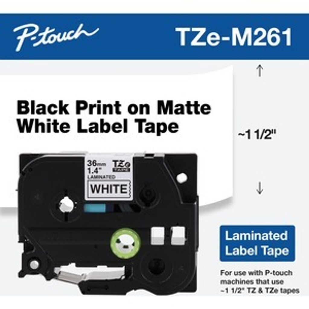 Brother TZe-M261 - Matt - selbstklebend - Schwarz auf matt Weiß - Rolle (3,6 cm x 8 m) 1 Kassette(n) laminiertes Band - für Brother PT-P950, P-To...