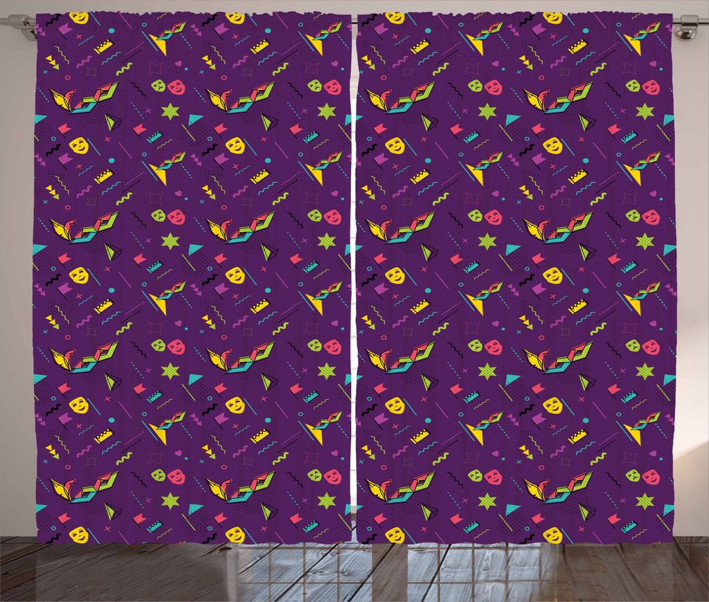 ABAKUHAUS New Orleans Rustikaler Gardine, Modernes Mardi-Gras, Schlafzimmer Kräuselband Vorhang mit Schlaufen und Haken, 280 x 225 cm, Mehrfarbig