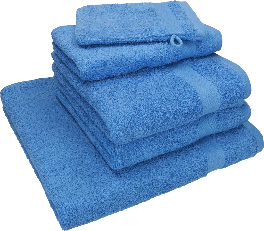 Betz 5-tlg. Handtuch - Set NICE Pack 100% Baumwolle 1 Duschtuch 2 Handtücher 1 Gästetuch 1 Waschhandschuh Farbe - hellblau