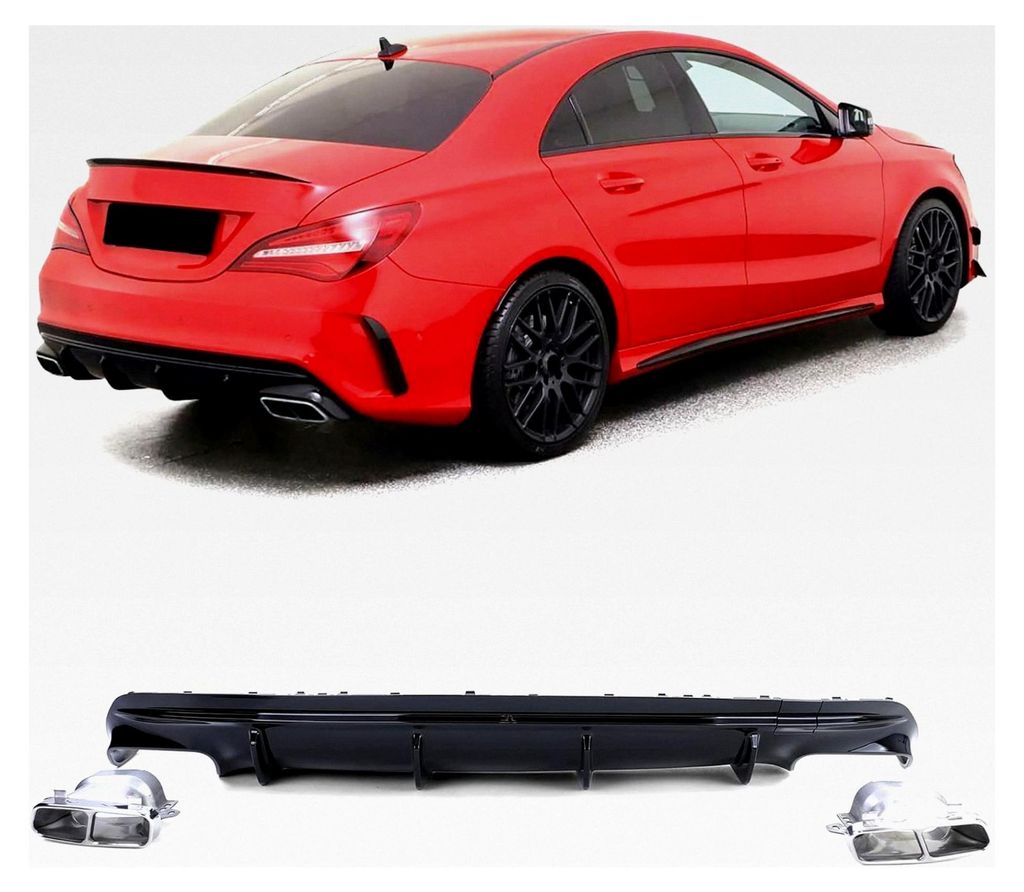 Sport Heckdiffusor Schwarz Glanz mit verchromten Endrohren für Mercedes CLA C117 16-19