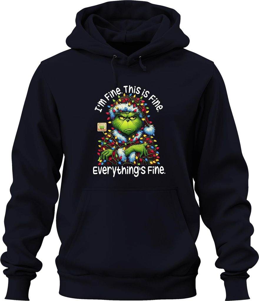 Grinch I'm Fine This Is Fine Everything's Fine Weihnachten lustig Uni Hoodie Kapuzenpullover, Navy, XL