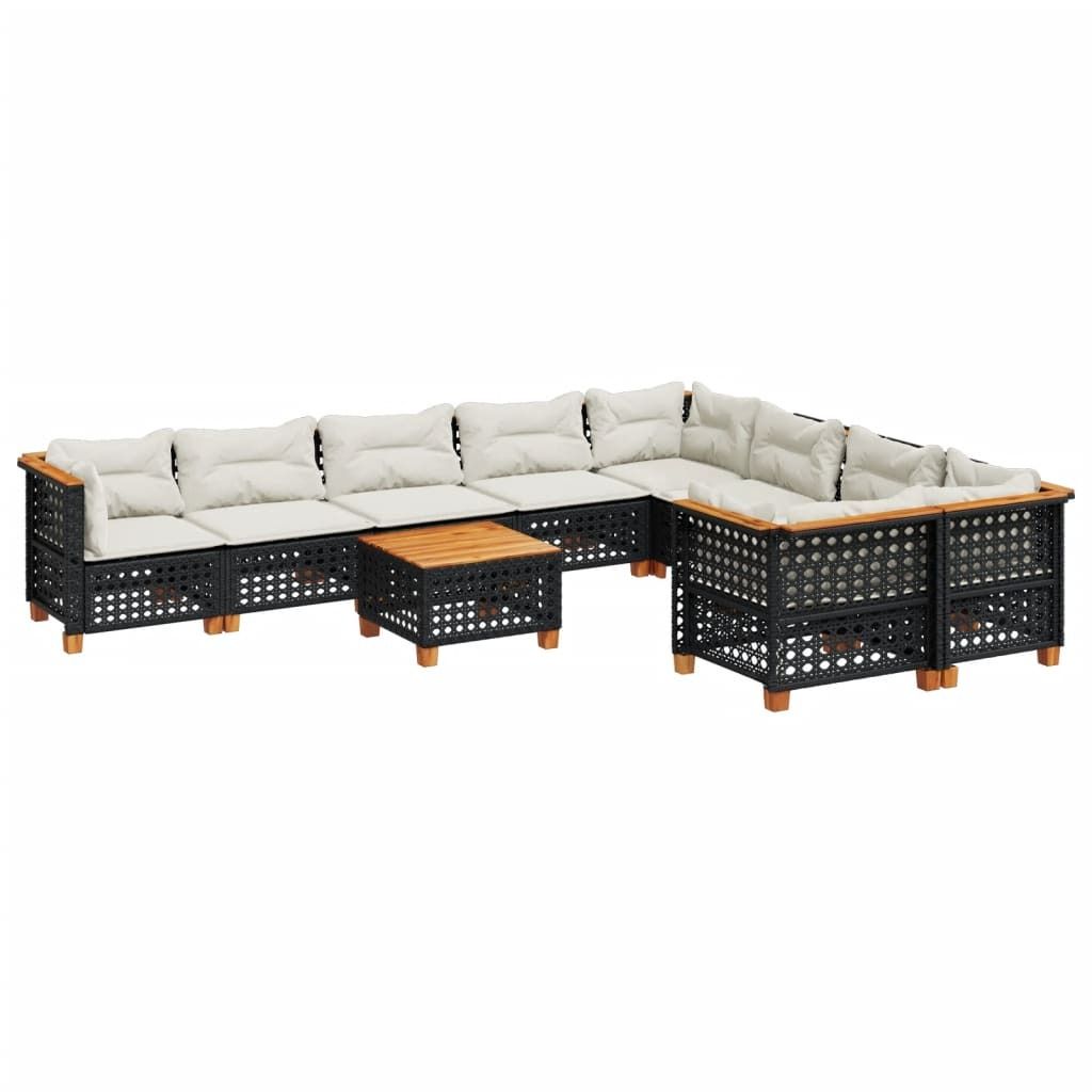 vidaXL 10-tlg. Garten-Sofagarnitur mit Kissen Schwarz Poly Rattan