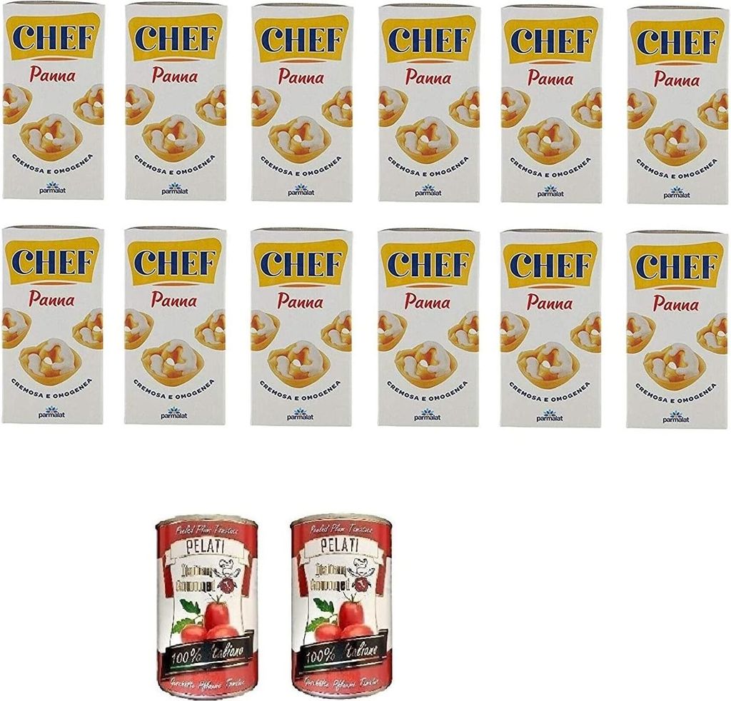 12x Parmalat Panna chef per cucinare Kochcreme creme fur Koch 500ml + Italian Gourmet 100% italienische geschälte Tomaten dosen 2x 400g