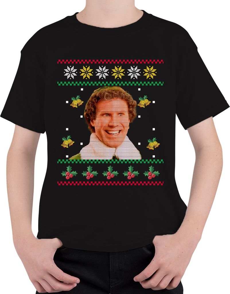 Buddy der Weihnachtself - Ugly Christmas Sweater Weihnachten Uni Kinder T-Shirt, Schwarz, 116