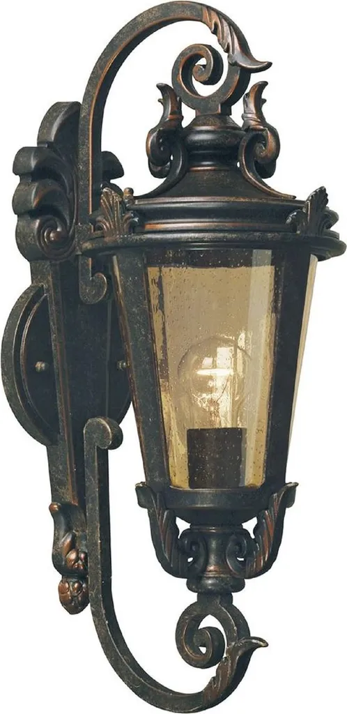 Luminaire extérieur bronze antique et verre ambré style baroque 55 cm
