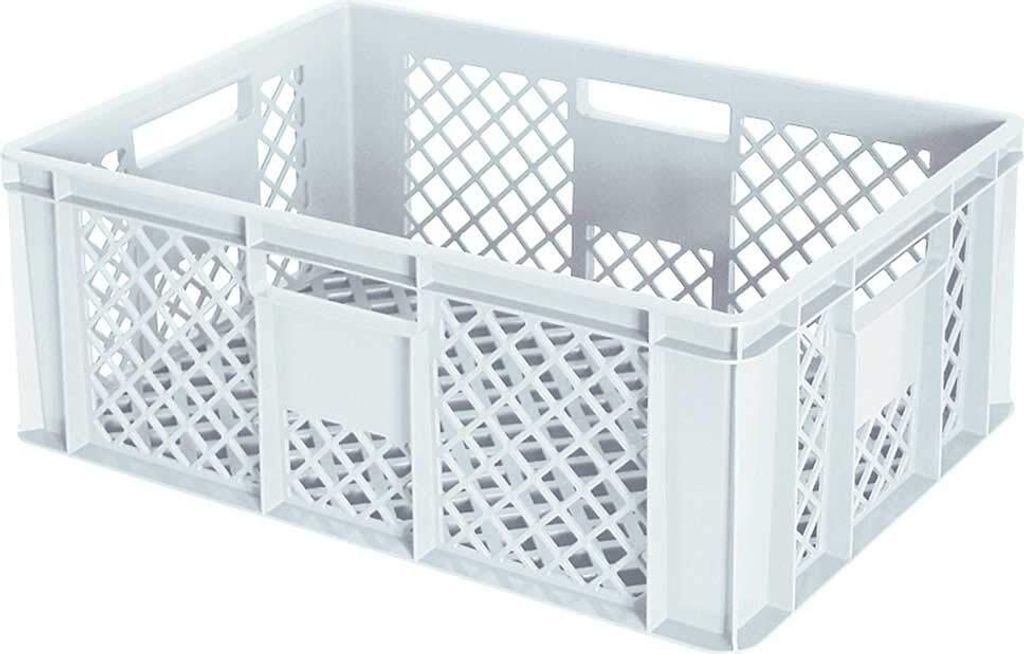 54 Stück Eurobehälter durchbrochen/Bäckerkiste, LxBxH 600 x 400 x 240 mm, PE-HD, lebensmittelecht, weiß, Palettenware