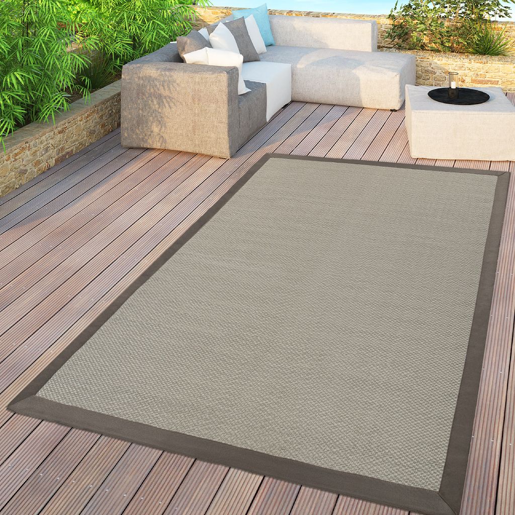 TT Home Flachgewebter In- & Outdoor Teppich Einfarbig Uni Natürlicher Look Beige Modern Größe 120x170 cm