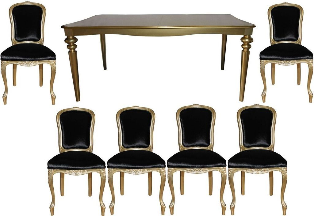 Casa Padrino Barock Luxus Esszimmer Set Schwarz/Gold - Esstisch + 6 Stühle - Möbel Antik Stil - Luxus Qualität - Limited Edition