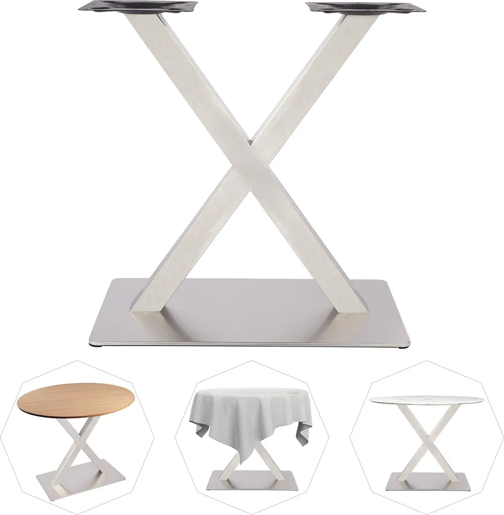 Piétement de table à manger en X inox argent - Support design industriel - 2