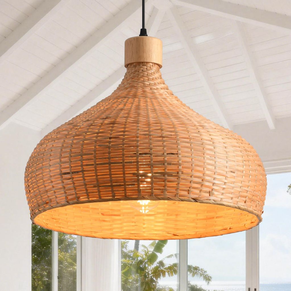 Parrot Uncle Bambusscheiben-Pendelleuchte, natürlicher Bambusschirm, E27, 45 cm Durchmesser, für skandinavische Boho-Einrichtung (Ohne Leuchtmittel)