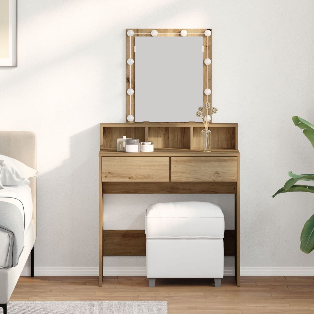 Schminktisch mit Spiegel und LEDs Artisan Eiche Holzwerkstoff, Schminktische DesignMöbel Neu