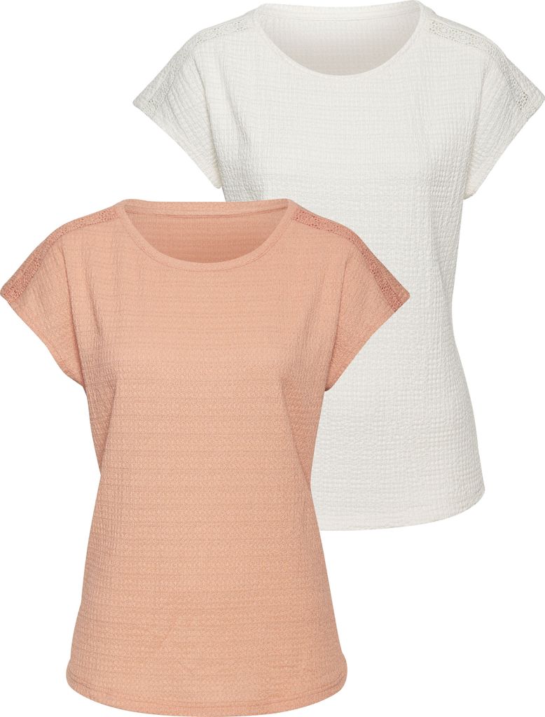 VIVANCE Kurzarmshirt 2 -teilig peach, creme Größe 44/46