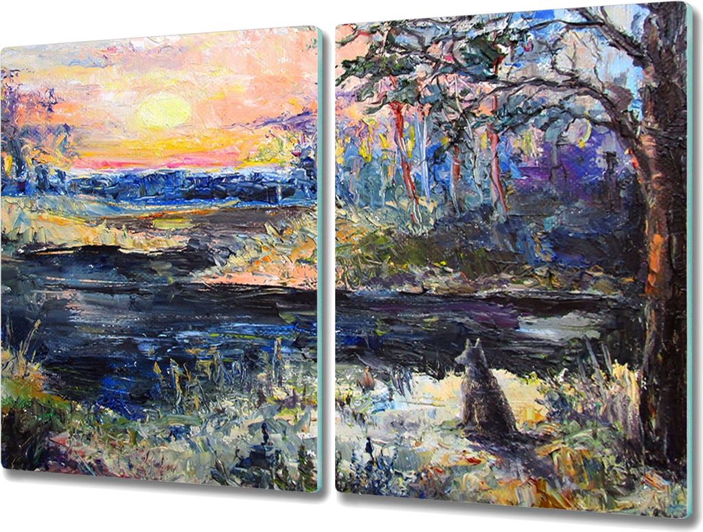 Coloray Herdabdeckplatte 2x40x52 cm Schneidebrett Kochplattenabdeckung Küchenbrett Hackbrett - Las Tier Sonnenuntergang