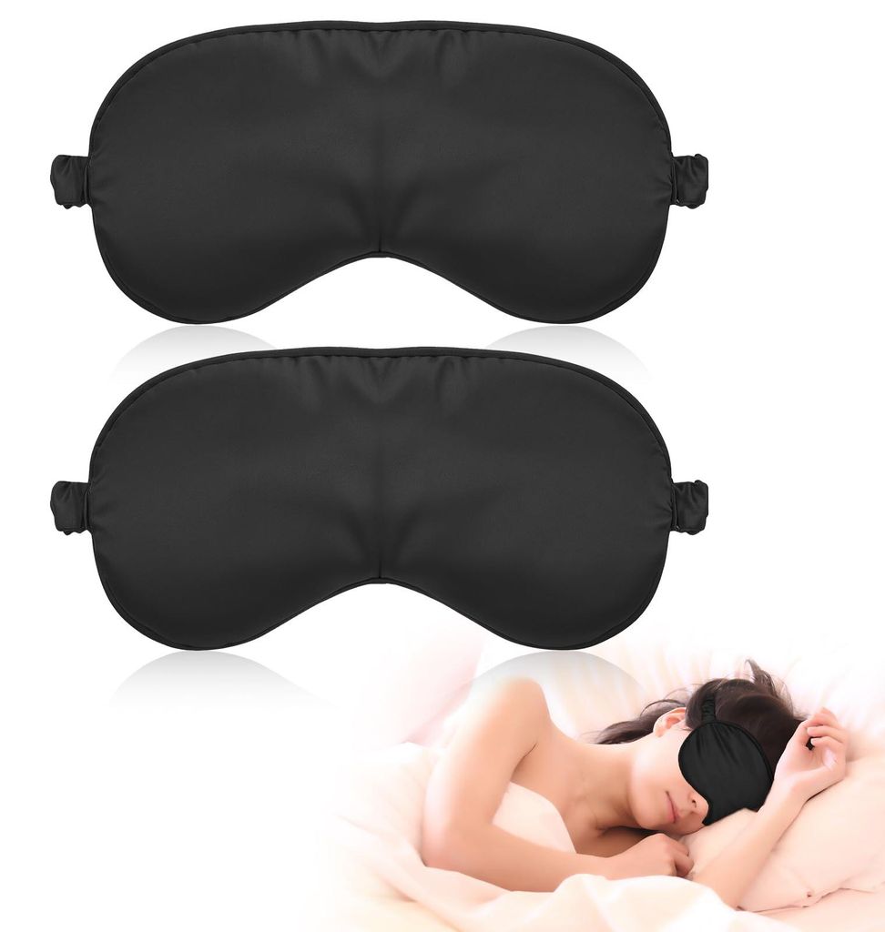Set mit 2 Seidenschlafmasken für Damen, weiche Seidenschlafmaske mit verstellbaren Bändern, lichtundurchlässige Schlafbrille für Ruhe und Reise...