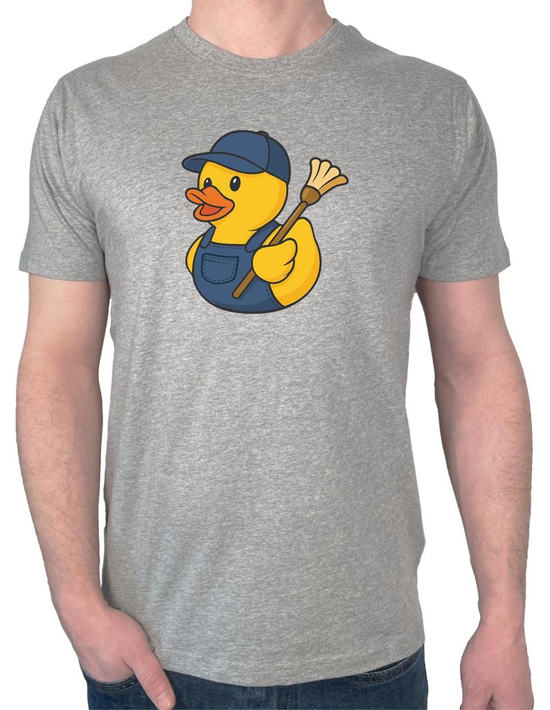 Huuraa Herren T-Shirt Quietscheente Hausmeister Comic Gummiente XXL Sport Grey Bio Baumwolle Fairtrade Herrenshirt Geschenkidee