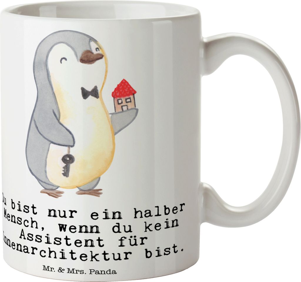Mr. & Mrs. Panda Teetasse Assistent für Innenarchitektur Herz - Weiß - Geschenk, Trinkbecher, Bedruckte Tasse, Kaffeetasse, Kaffeebecher