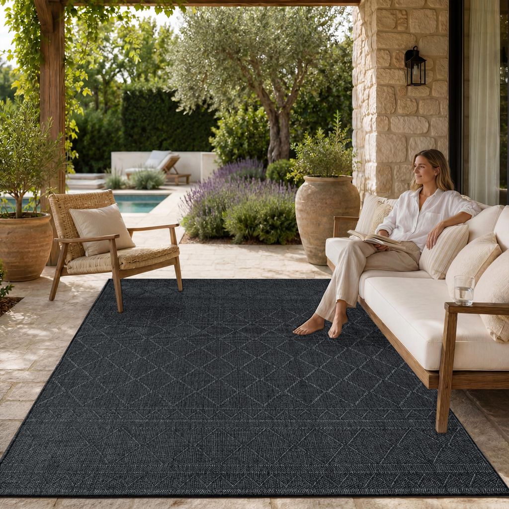 Outdoor Teppich Flachgewebe modern Boho Ethno wetterfest Produktbild 