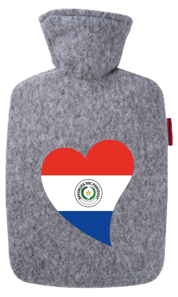 Huuraa Wärmflasche Paraguay Flagge Herz 1,8 Liter Filz Classic Filzbezug Bettflasche Geschenkidee