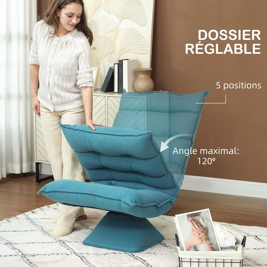 Siège de sol confortable pour gaming et lecture avec dossier ajustable