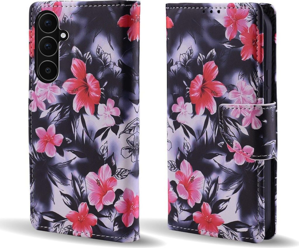 Handy Hülle für Samsung Galaxy A56 5G Klapphülle Bookcase Flip Cover Handy Tasche Etui Motiv: Blumen Hibiskus Blüten