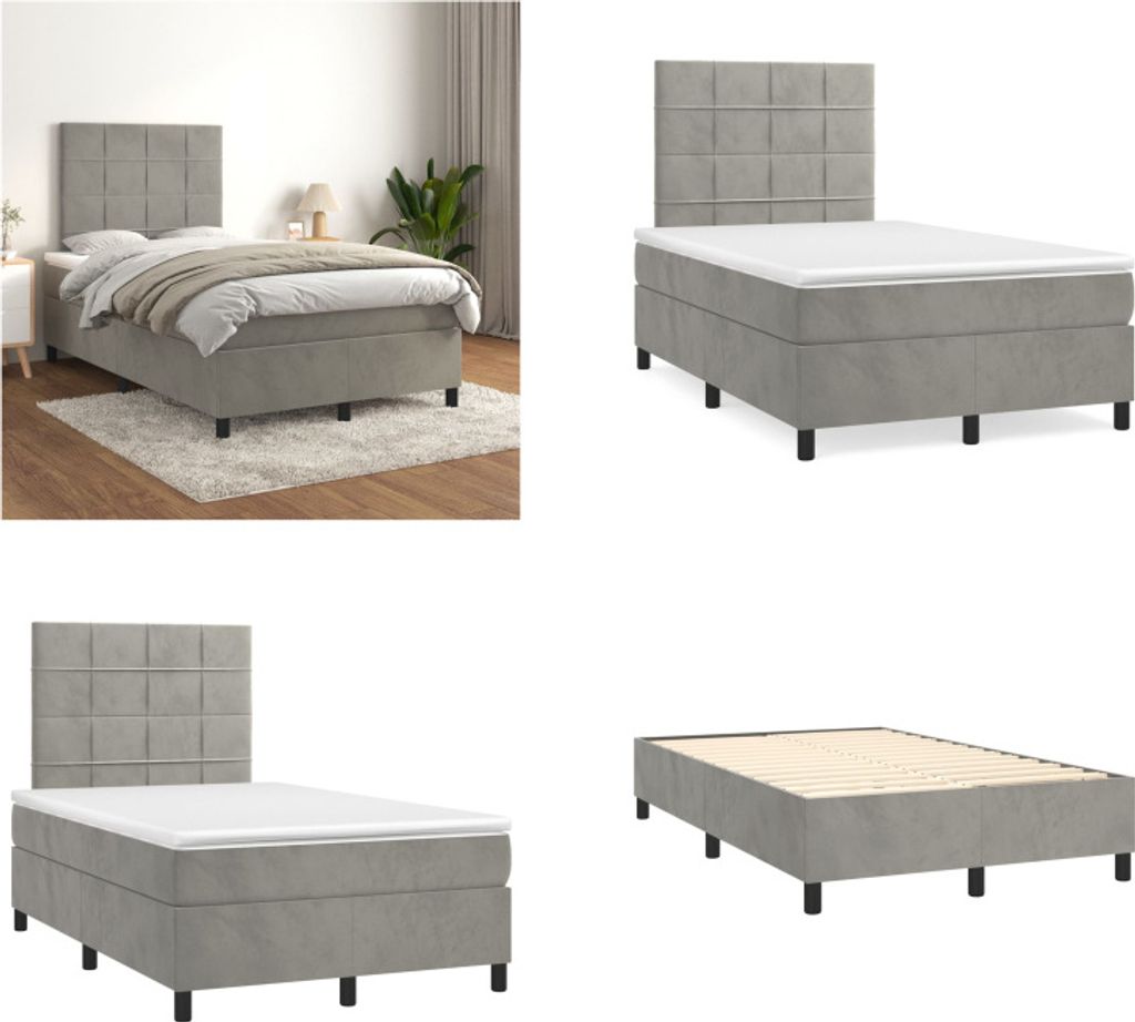 vidaXL Boxspringbett mit Matratze Hellgrau 120x200 cm Samt - Boxspringbett - Boxspringbetten - Bett - Schlafzimmermöbel