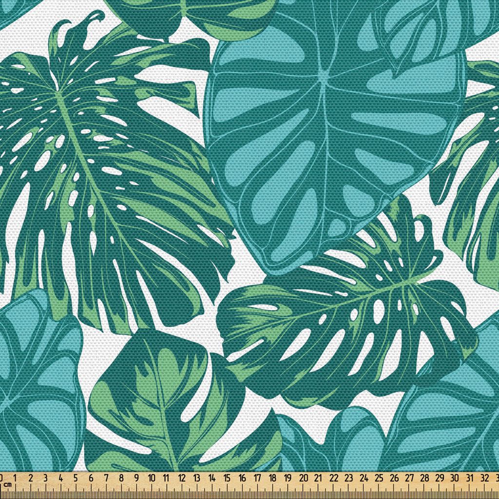 ABAKUHAUS Exotisch Gewebe als Meterware, Kontinuierliche Dschungel-Laub-Muster mit tropischen Blättern, 3 M (148 x 300 cm), Teal Dunkel Teal